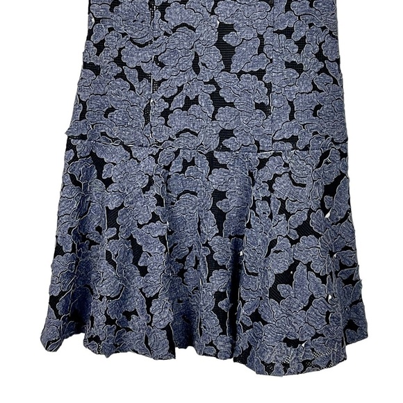 ALICE + OLIVIA FONDA SLEEVELESS DROP WAIST DENIM FLORAL APPLIQUE MINI DRESS - Picture 8 of 16